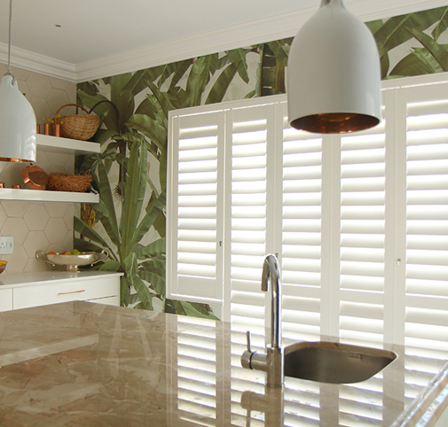 white security shutters in kitchen