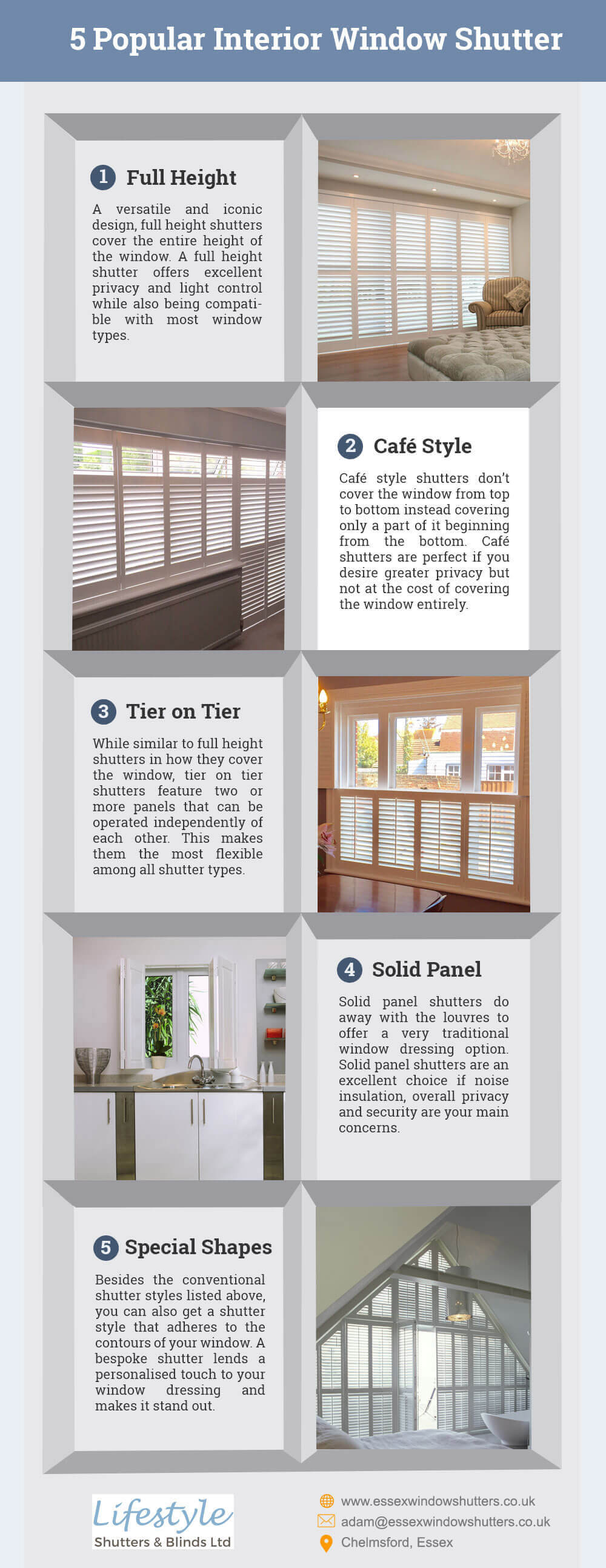 5 Popular Interior Window Shutter Styles Infographic