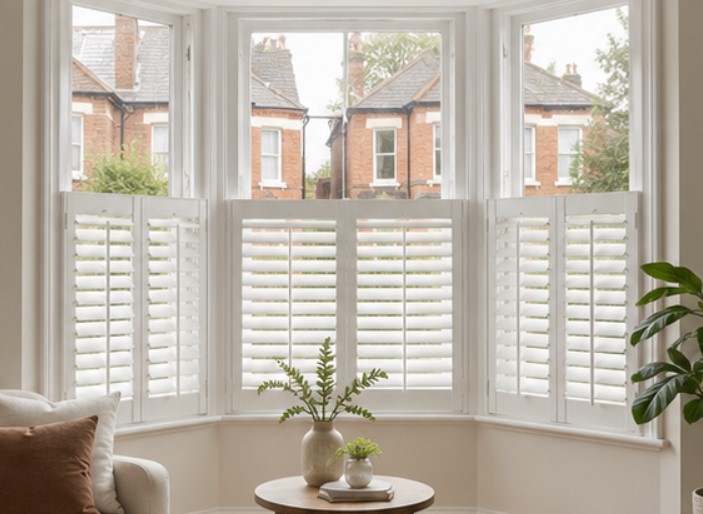 cafe style shutters for bay windows