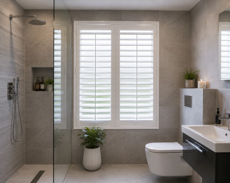 Faux wood shutters for bathroom